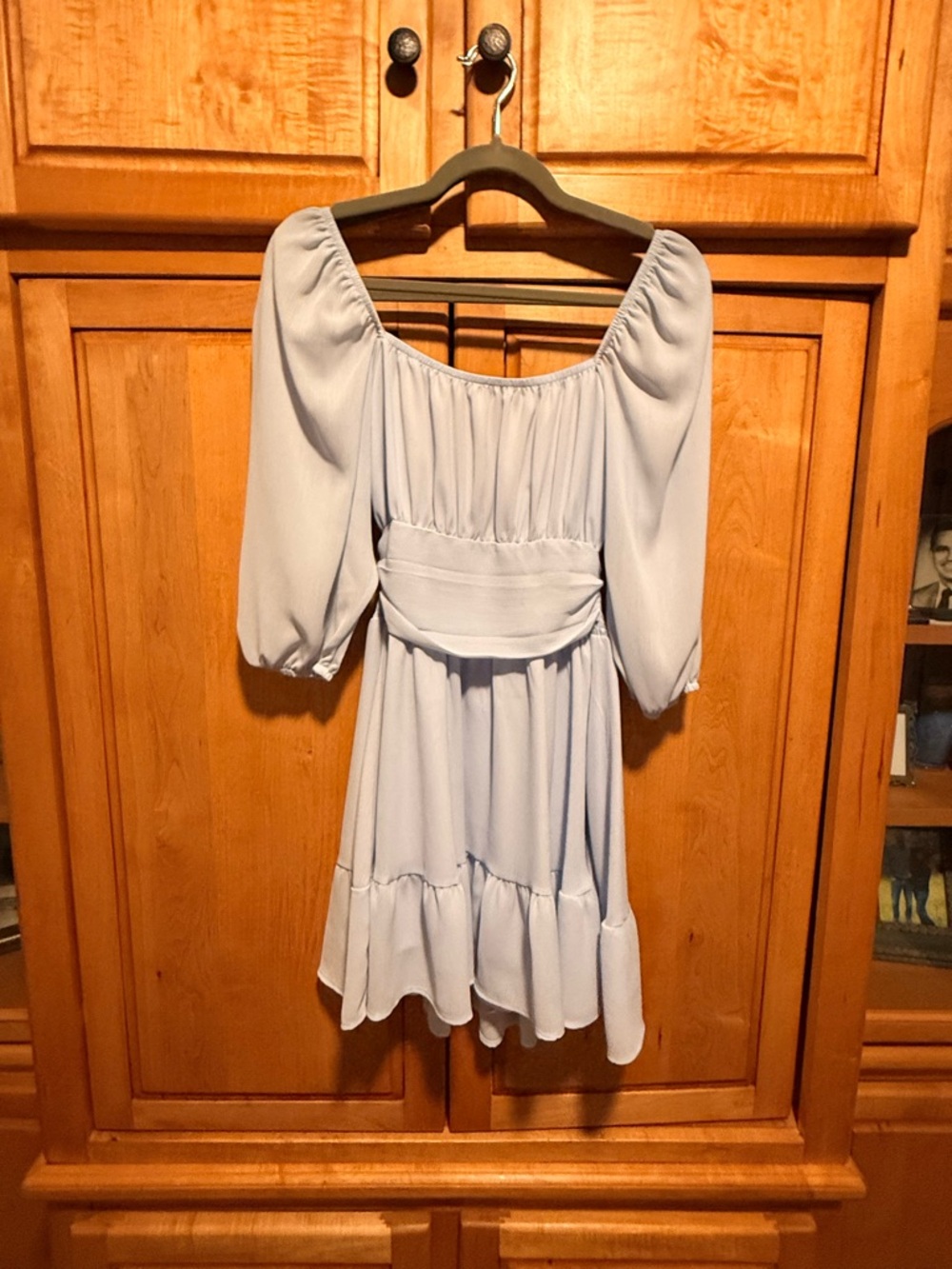 Light Blue Peasant Sleeve Mini Dress